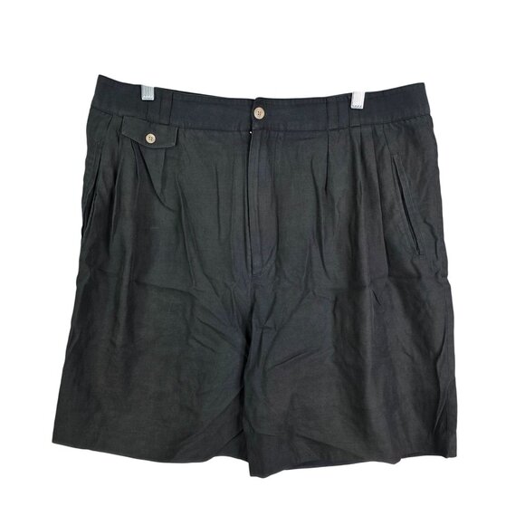 Mens Axis Black Pleated Chino Shorts 8" Inseam Silk Cotton Blend Size 38 - Picture 1 of 10